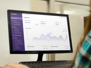 Photo of hotelier accessing Kovena's integrated reporting stack.